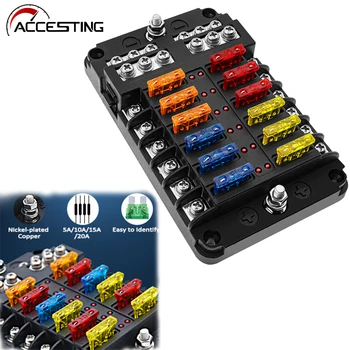 ACCESTING 6/12 Weg Flachsicherung 12-24 V Auto Boot Sicherungskasten Halter mit Kunststoffabdeckung für Power