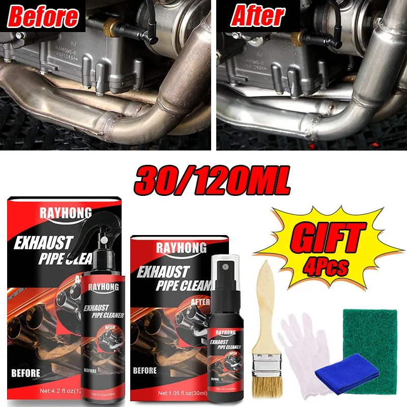 30/120 ml Auto Motorrad Auspuffrohr Reiniger Auto Rost Entferner mit Handschuhen und Pinsel Reparatur Wartung