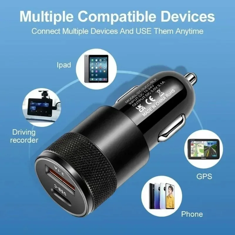 USB-C Schnell-Autoladegerät, 15W 3,1A PD Typ-C Autoadapter 2-Port – Bild 3
