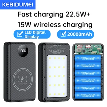 Powerbank-Gehäuse für 6× 18650 Akkus, 22,5 W und 15 W kabellos