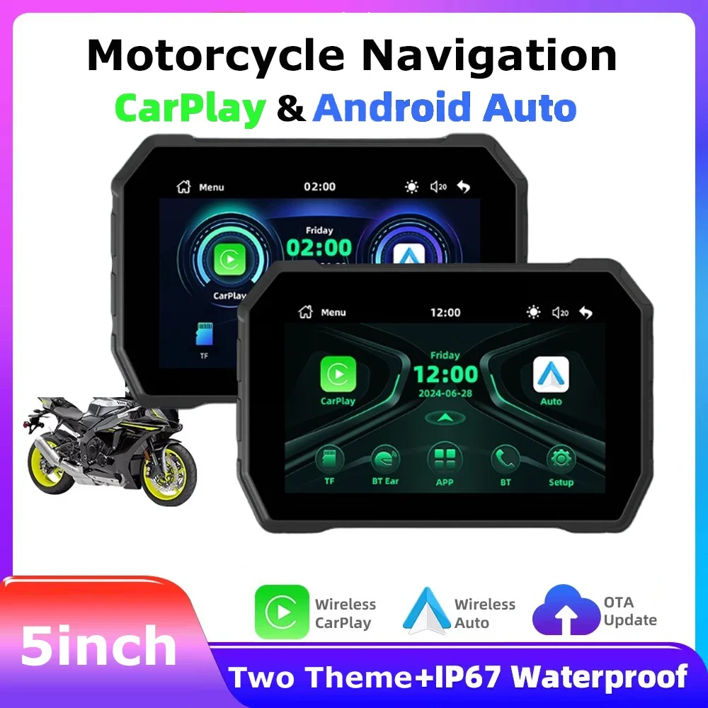 5-Zoll Wireless CarPlay Moto Android Auto Digital Motorrad Armaturenbrett GPS Motorrad Navigation Zwei Themen