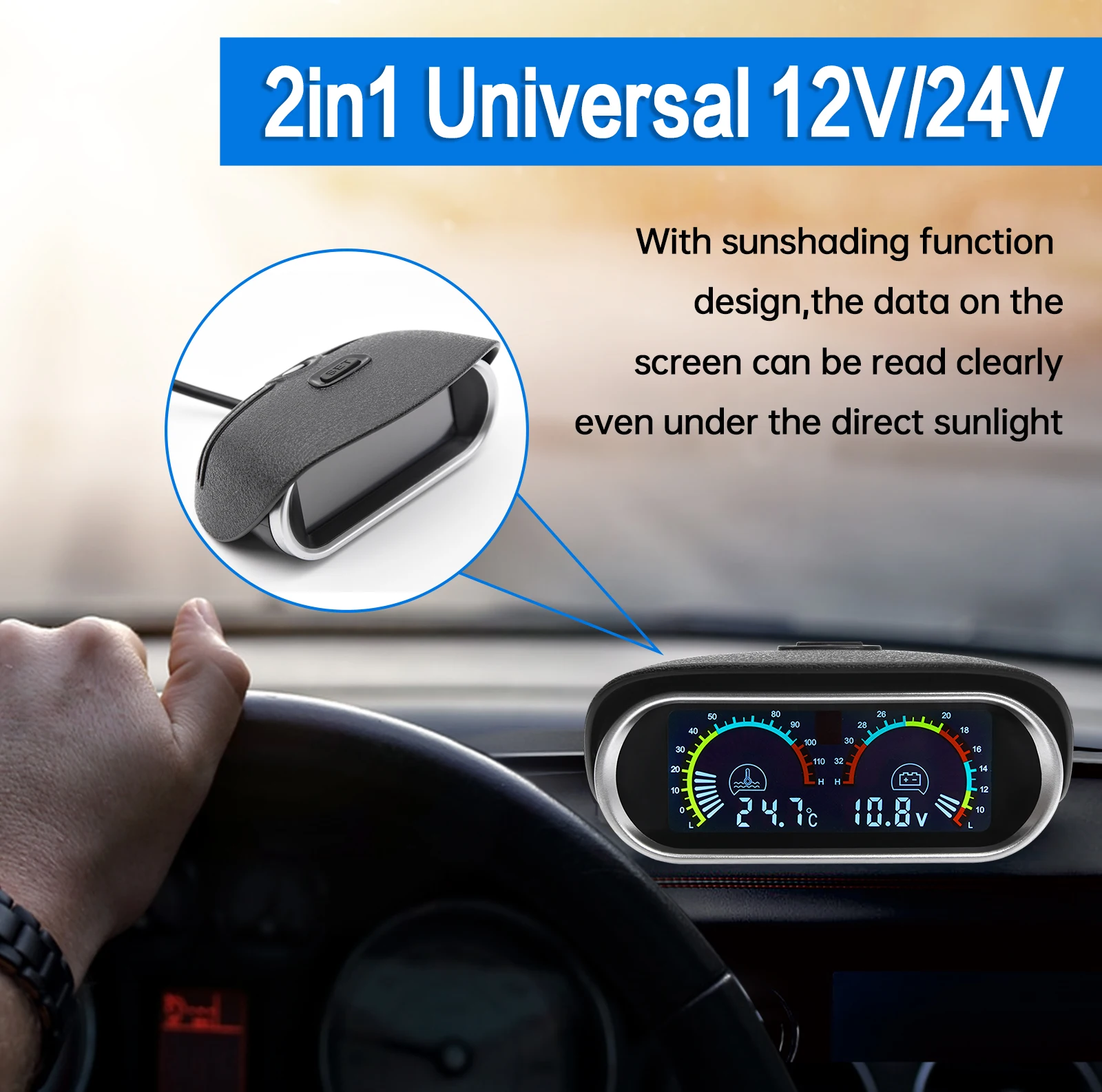 12V/24V 2-in-1 LCD-Anzeige für Auto und LKW: Wassertemperaturanzeige – Bild 3