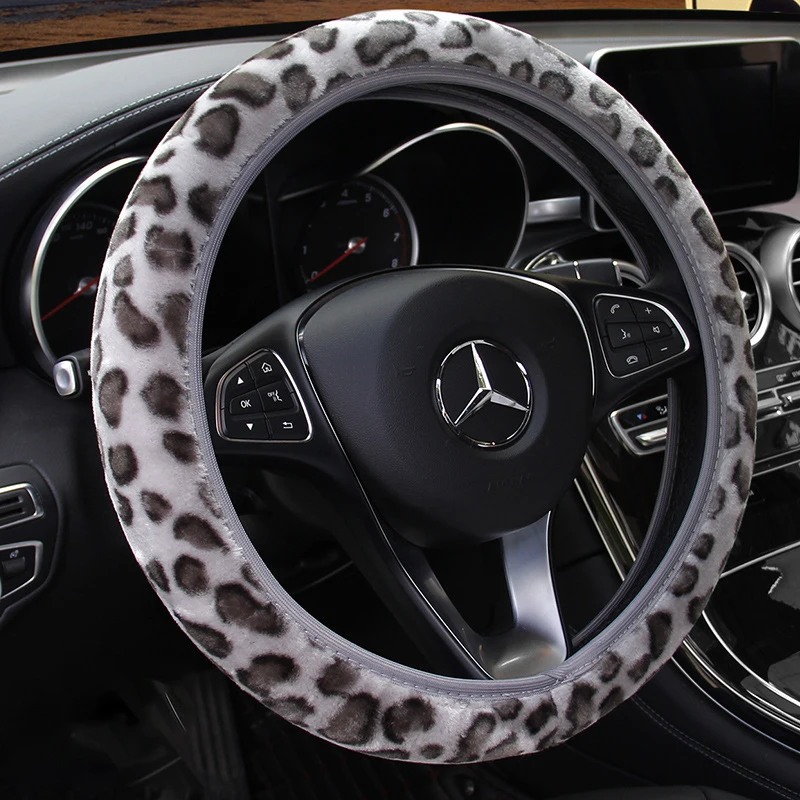 Universelle Lenkrad-Plüsch-Leopard-Auto-Lenkradbezüge Winter-Fell Warm und Weich Auto-Innenraum-Zubehör