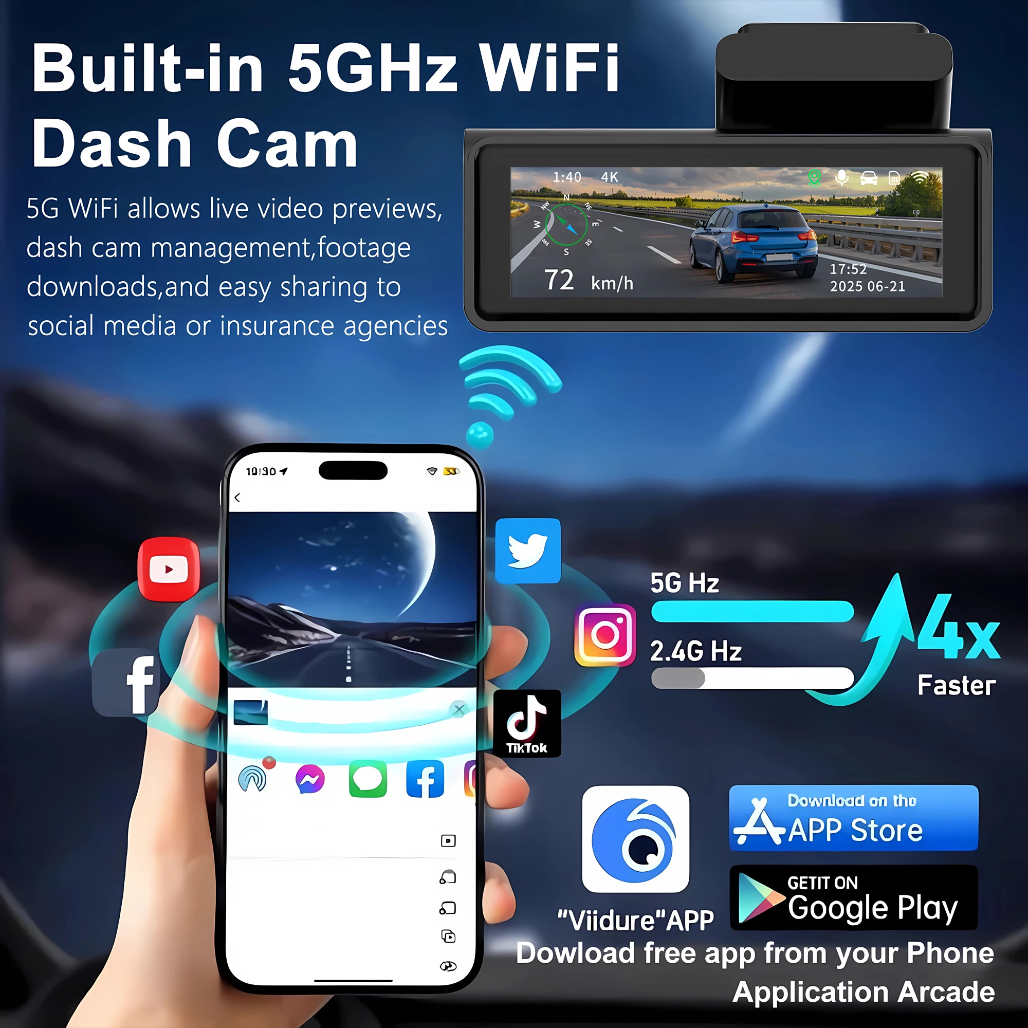 ADAS Dashcam 4K+2.5K GPS WLAN 24H Nachtsicht Mini Optionale Rücklinse – Bild 5