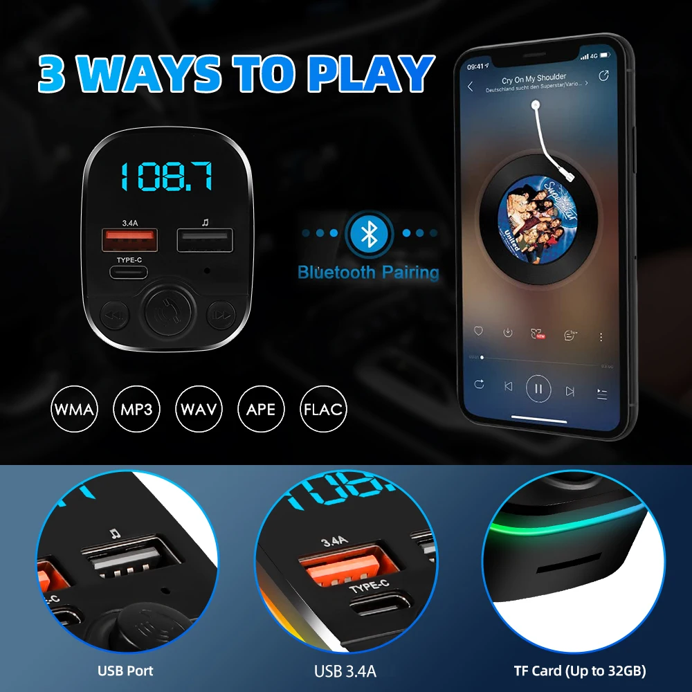 Auto-FM-Transmitter Bluetooth 5.0 Freisprecheinrichtung mit Typ-C – Bild 2
