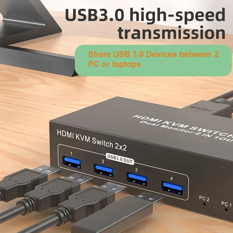 KVM-Switch 2×2 für zwei Monitore, 4K 60 Hz, HDMI 2.0 und USB 3.0 – Bild 6