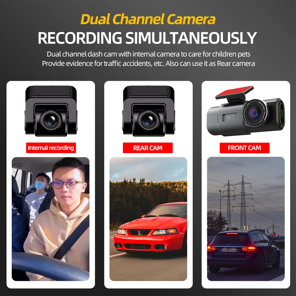 Dash Cam 4K GPS WIFI APP 24H Nachtsicht Mini Optional Hinten Objektiv – Bild 3