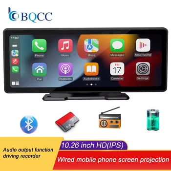 BQCC 10,26 Zoll Tragbare Drahtlose Carplay Bildschirm HD Hinten Rückfahr Kamera Auto Radio DVR MP5 Multimedia