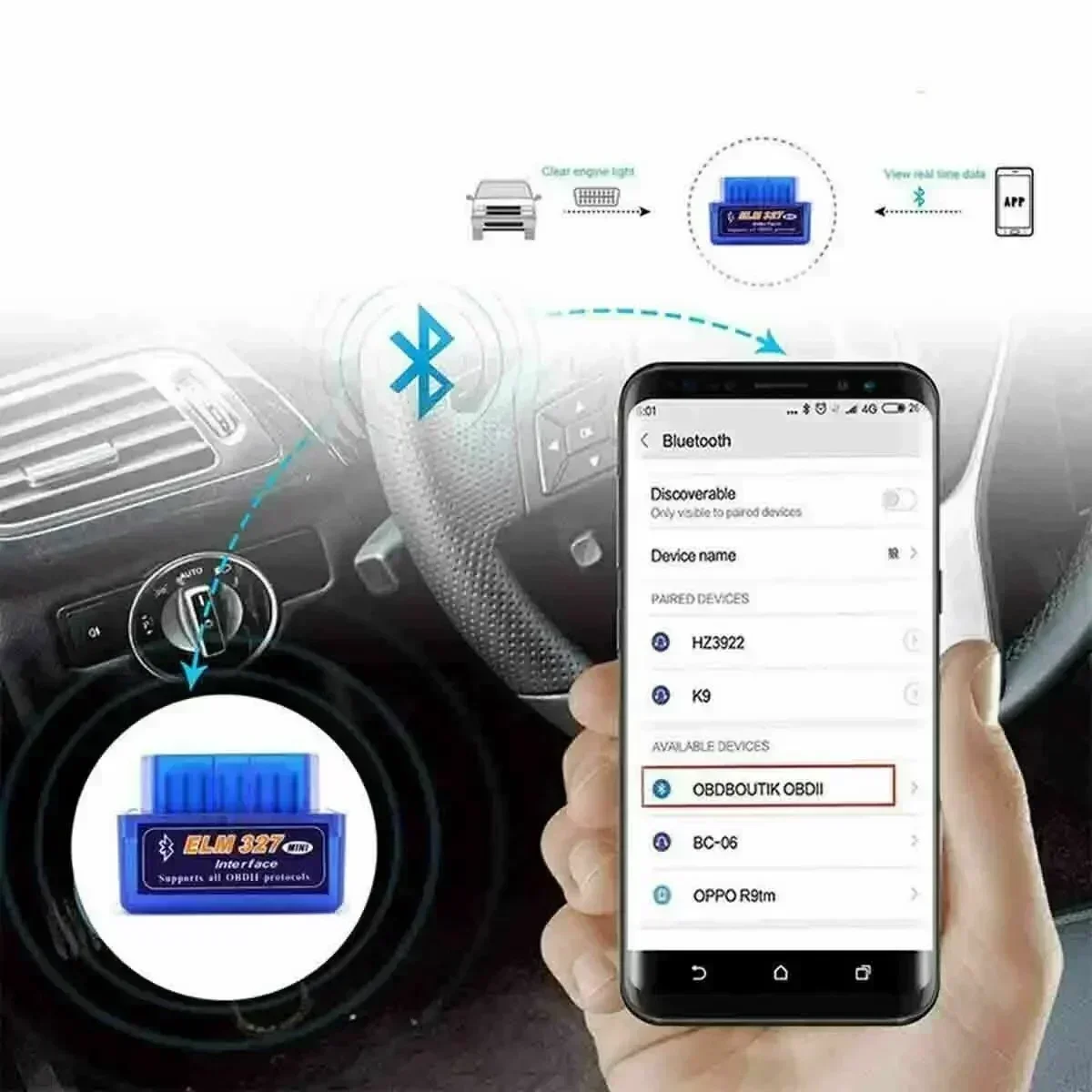 OBD 2 ELM327 Auto-Detektor Bluetooth-kompatible Schnittstelle V2.1 – Bild 2