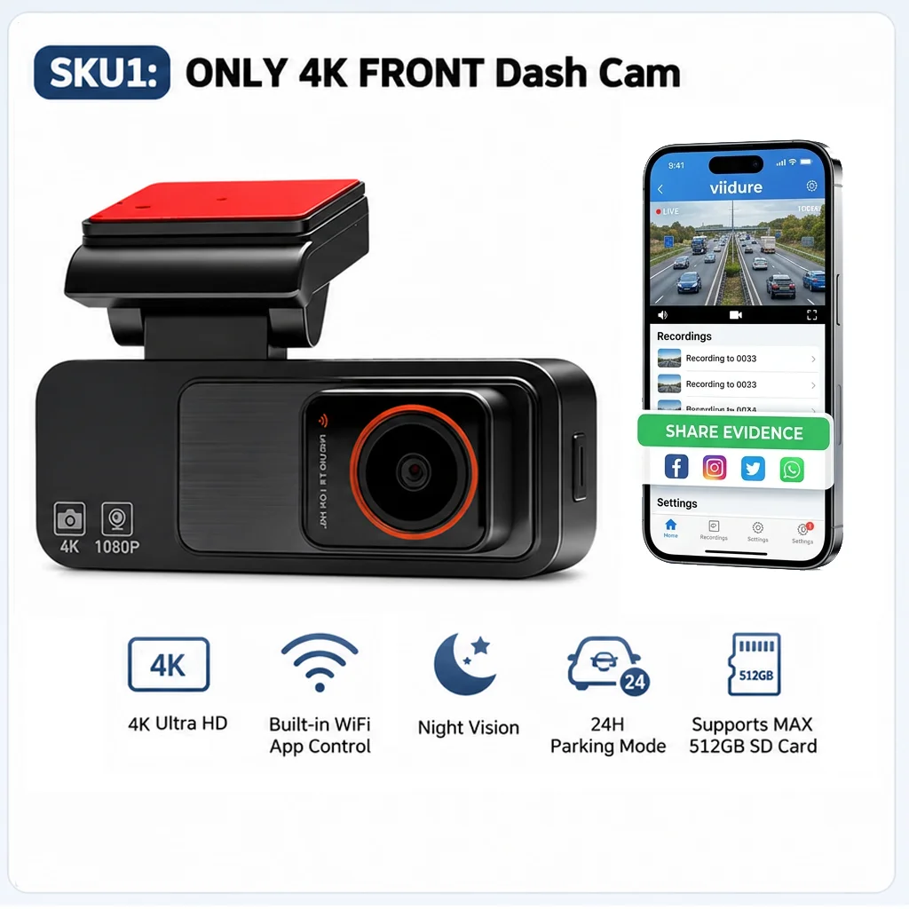 4K Ultra HD 3840*2160P Dashcam mit zwei Kameras, WLAN, Nachtsicht, G-Sensor, Parkmonitor, Auto-Straßenkamera