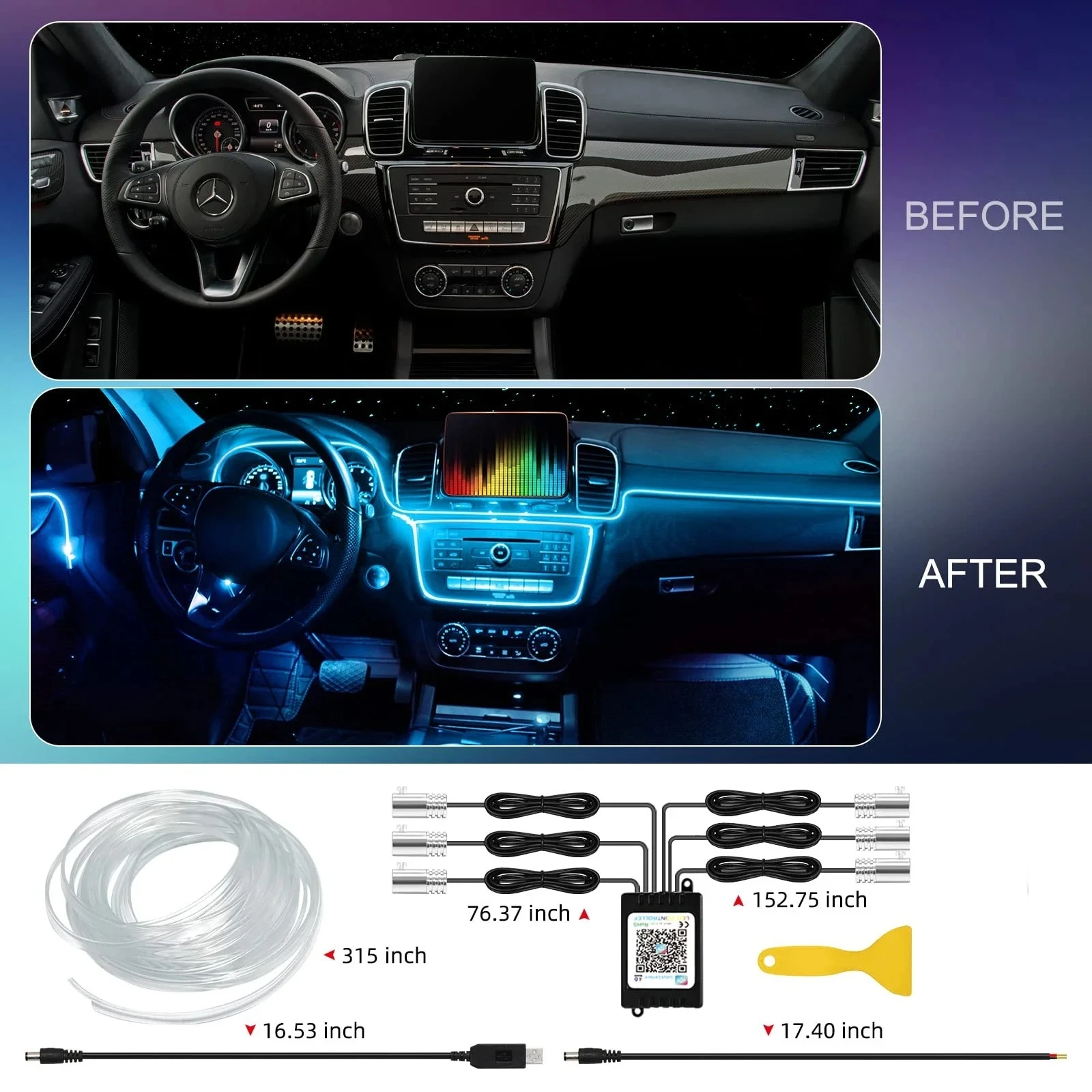 LED Auto Innen Umgebungs Streifen Lichter RGB Fiber Optic Atmosphäre – Bild 3