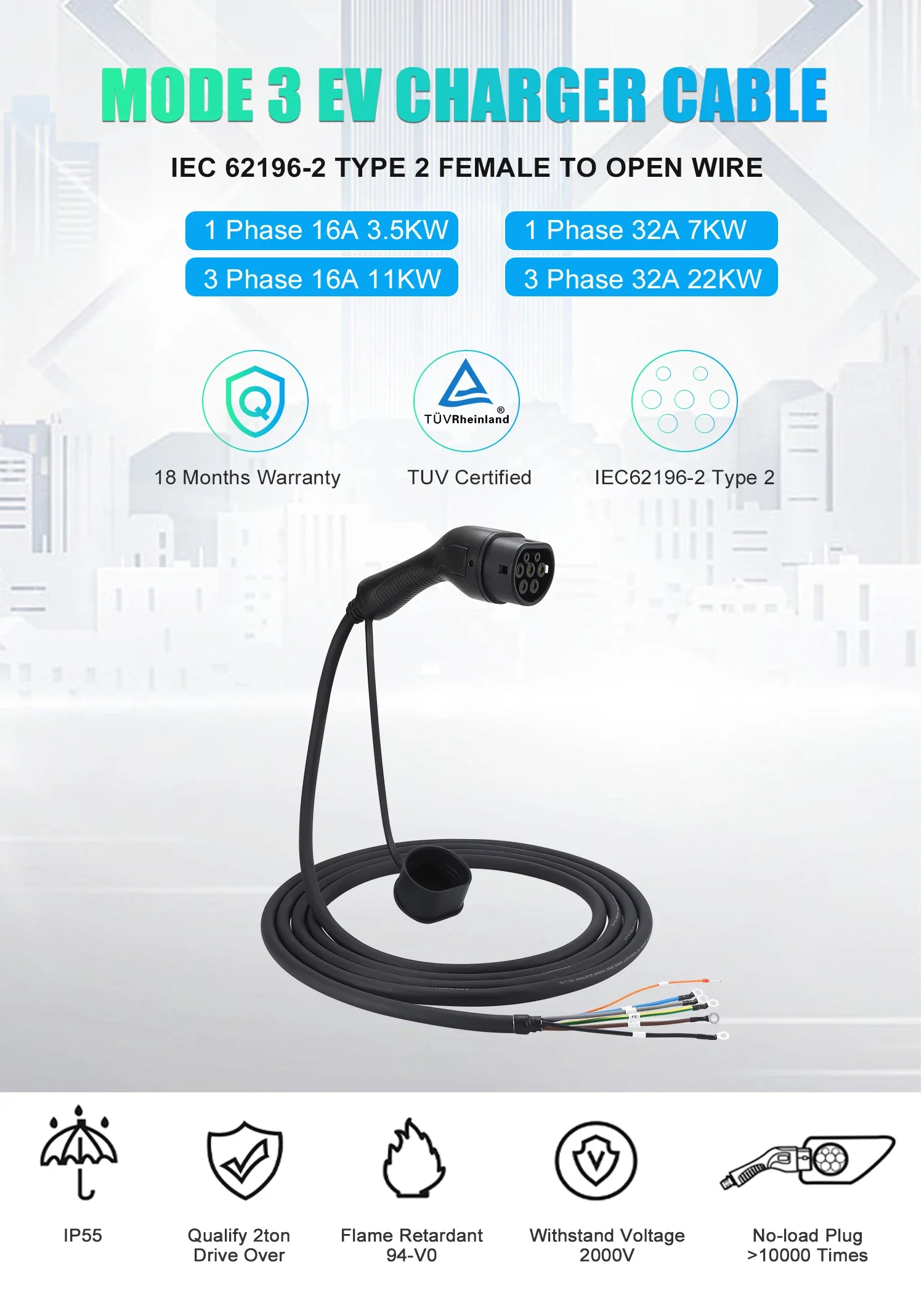EVcharger4U Typ2 EV-Ladekabel 3,5 kW/7 kW/11 kW 22 kW 1 Phasen/3 – Bild 2