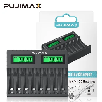 PUJIMAX 8-Slot-Akkuladegerät, geeignet für wiederaufladbare AAA/AA-Batterien, Kurzschlussschutz, LED-Anzeige