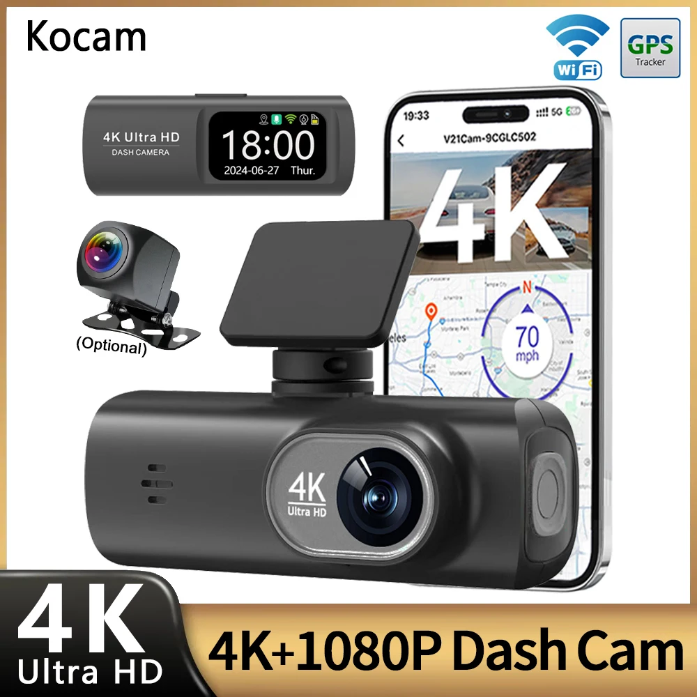 UHD 4K WiFi Dash Cam Dual Lens Fahren Recorder Auto DVR Optional 1080P Hinten Objektiv Kamera GPS 24H