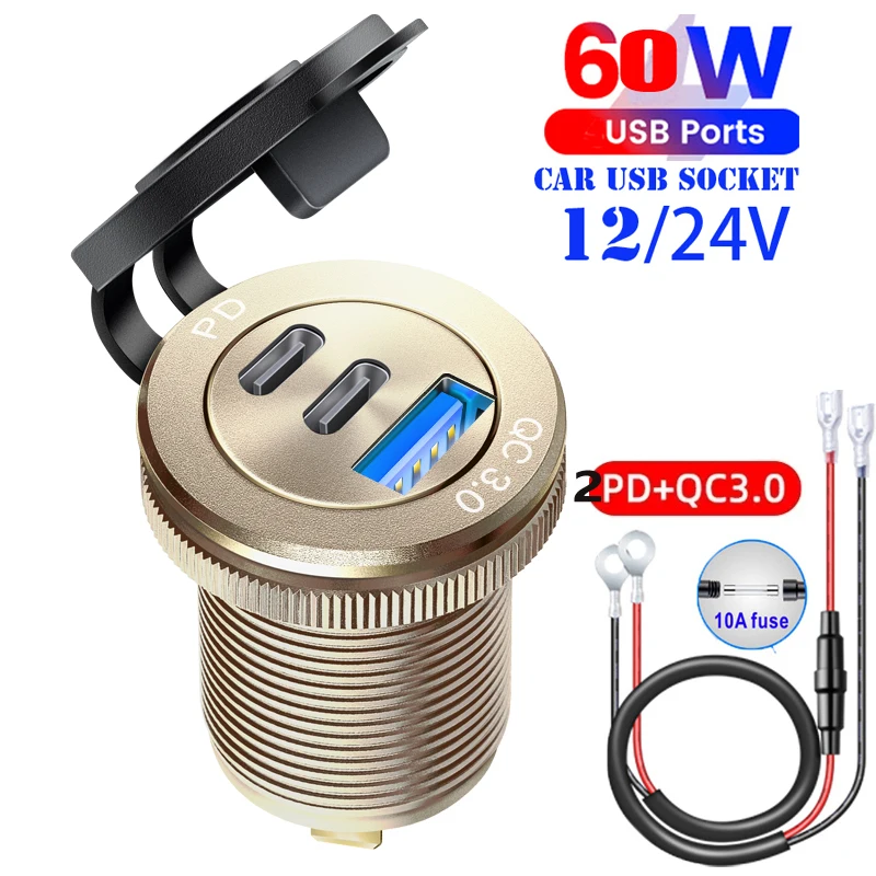 USB-Autoladegerät-Anschluss USB für Auto 12 V Steckdose Schnellladung für 12 V 24 V LKW Motorrad RV Marine