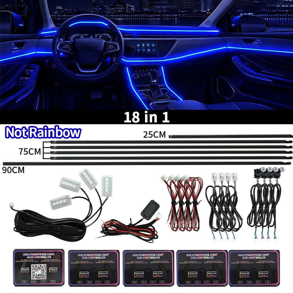 18-in-1 Vollfarbige Streamer-Auto-Ambientebeleuchtung RGB 64 Farben Universelle LED-Innenbeleuchtung