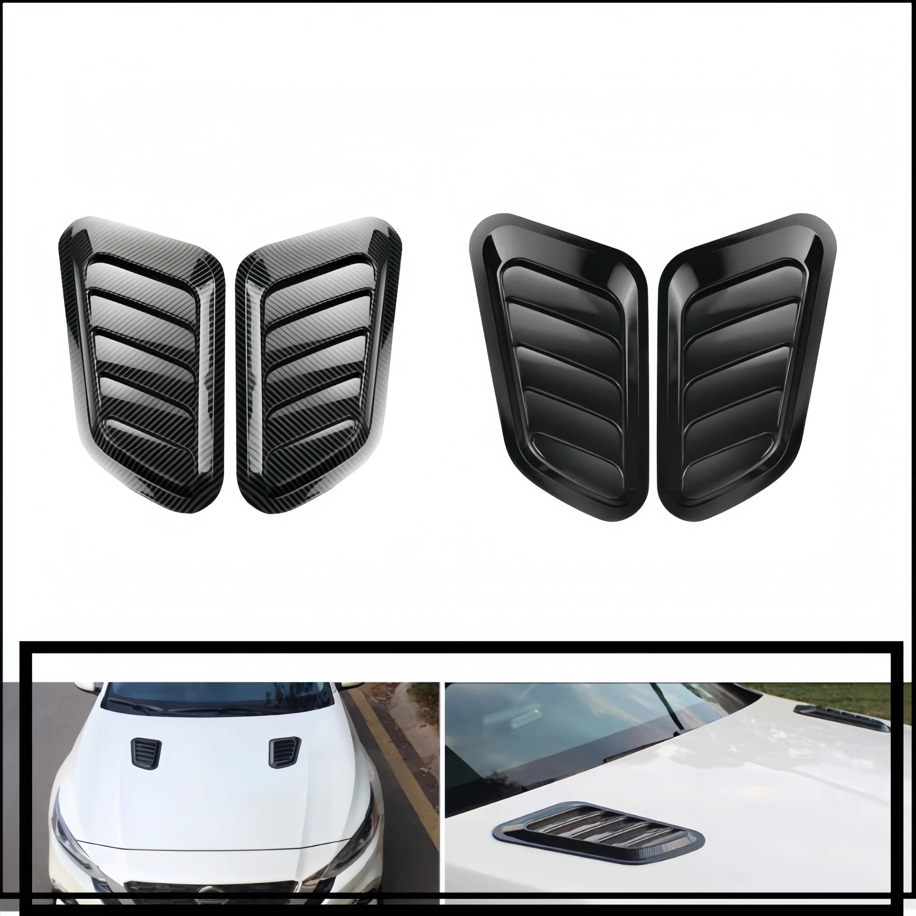 Universal Carbon Faser Universal Auto Haube Scoop Lufteinlass Schnelle Fluss Vent Dekorative Trim Styling 2PCS