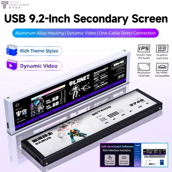 9,2'' IPS Typ C Sekundärbildschirm TURZX 1920x462 LCD für Windows 10 11 Computergehäuse Netzwerk CPU GPU RAM