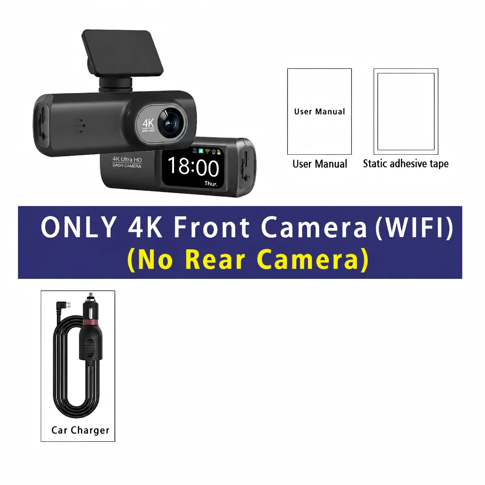 4K Dashcam Fahrzeugkamera, WiFi Dual-Linsen Auto-DVR 1080P Rückfahrkamera GPS 24H Parküberwachung Blackbox