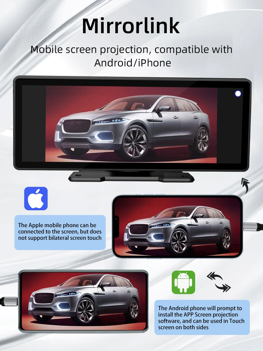 BQCC 10,26 Zoll Tragbare Drahtlose Carplay Bildschirm HD Hinten – Bild 3