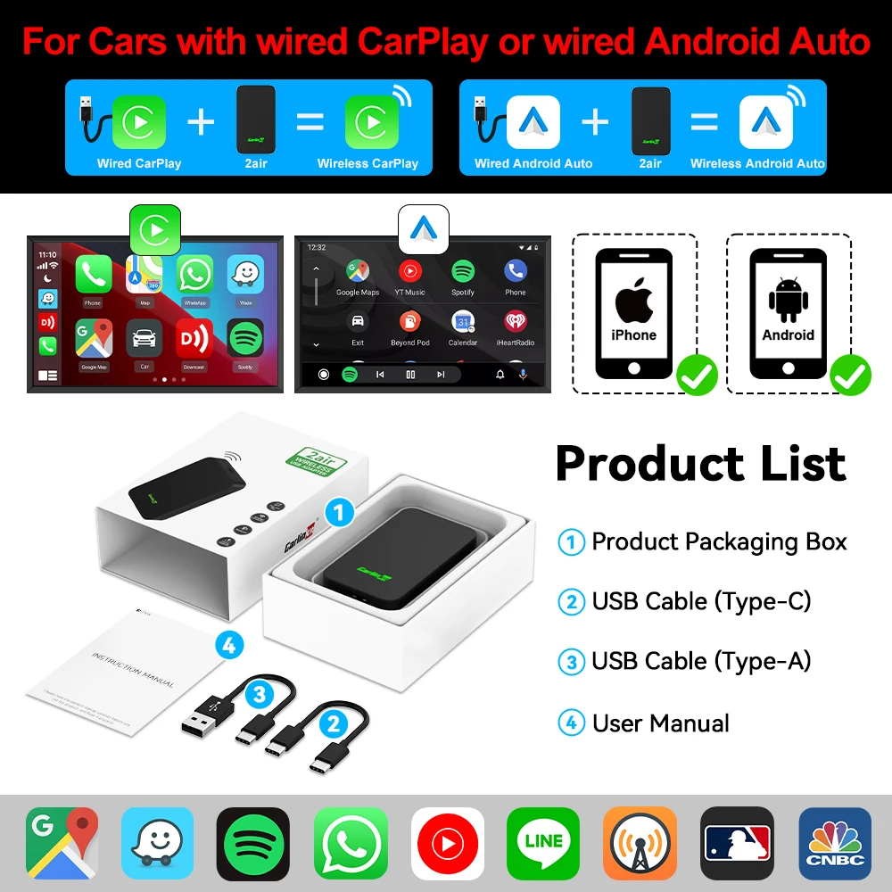 2026 CarlinKit 5.0 2Air Wireless Android Auto Box Tragbarer CarPlay Wireless Dongle für Autoradio