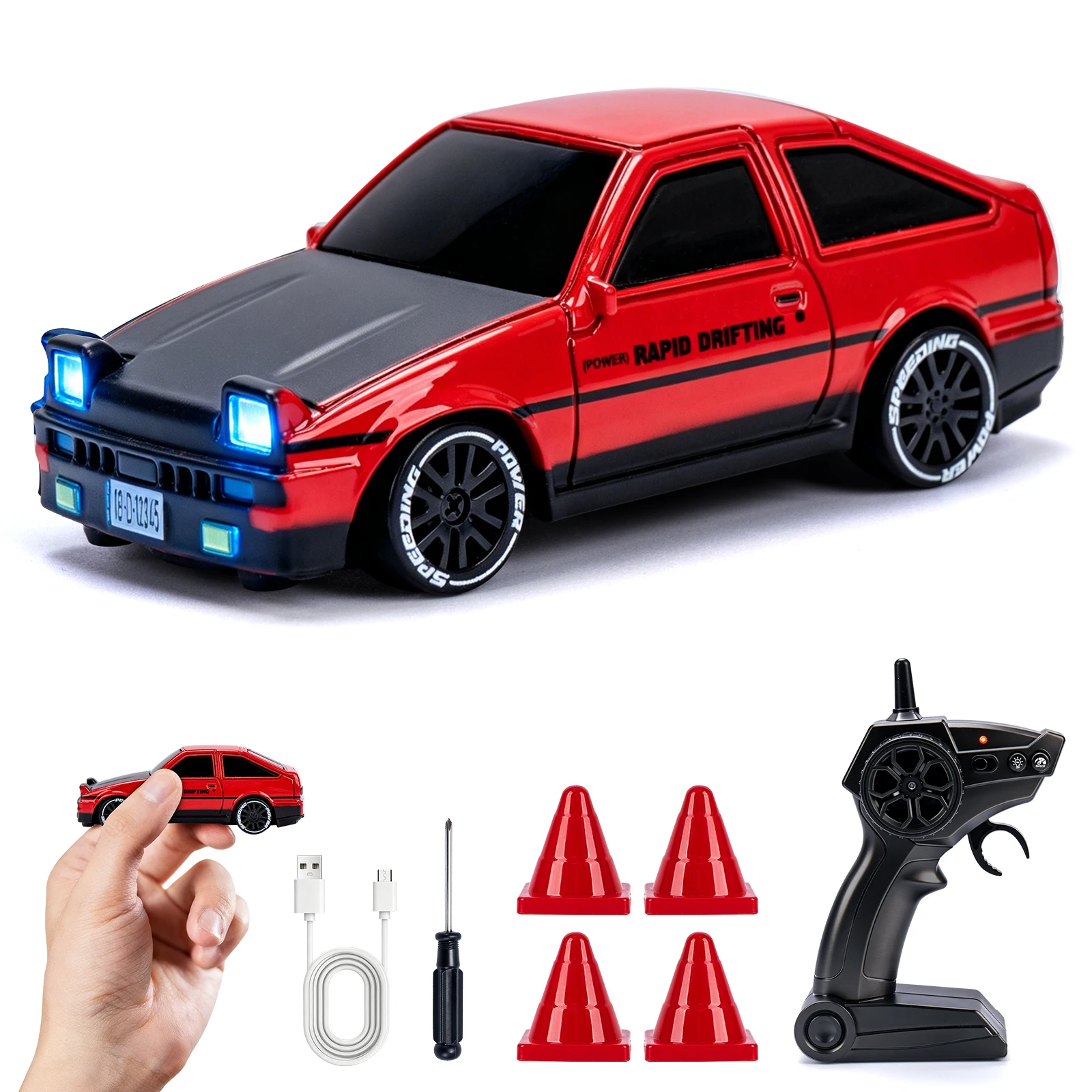 1/64 Hochgeschwindigkeits-Drift-RC-Auto mit Licht, 2,4G 4WD Ferngesteuertes Auto, Desktop-Mini-Rennwagen