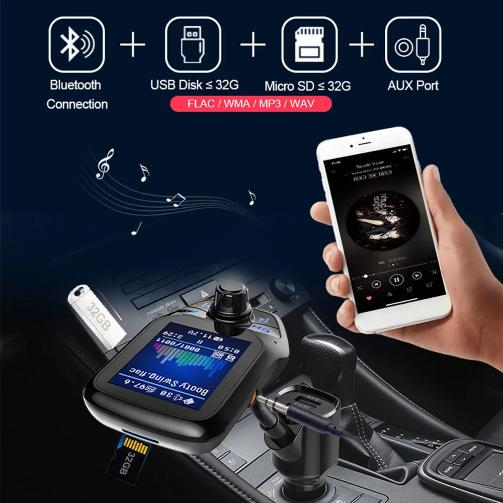 Bluetooth FM-Transmitter Freisprecheinrichtung 1,8'' TFT-Display – Bild 3