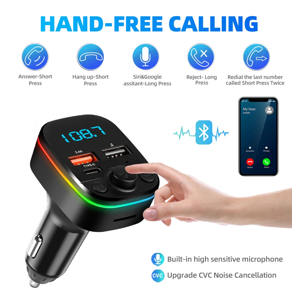 Auto-FM-Transmitter Bluetooth 5.0 Freisprecheinrichtung mit Typ-C – Bild 5