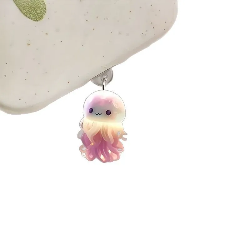 Handy-Staubstecker-Anhänger mit Acryl, rosa Qualle, Oktopus, Zubehör – Bild 6