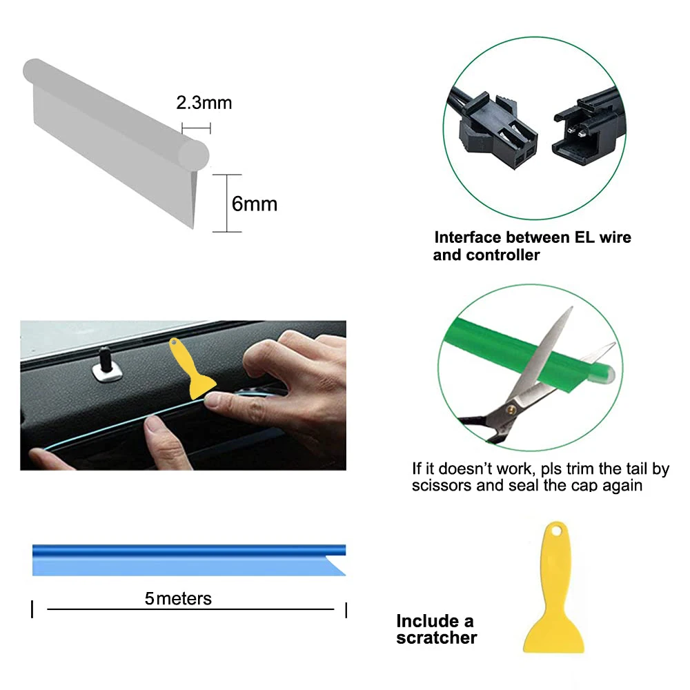 5m Auto Innenraum LED-Streifen Licht Neon El Verkabelung dekorative – Bild 4