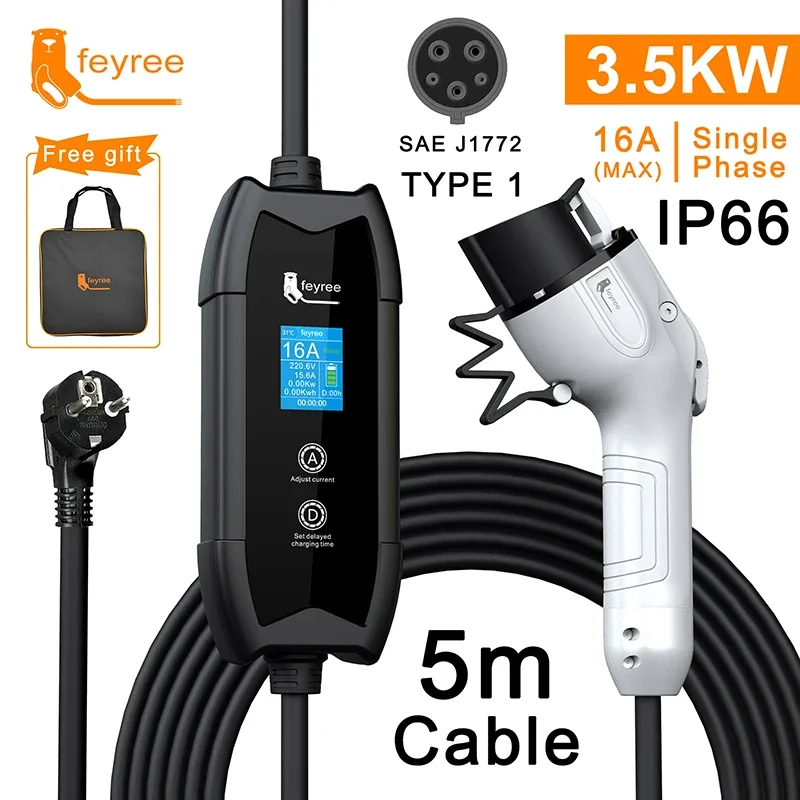 Feyree EV-Ladegerät Typ2 16 A 3,5 kW tragbare Ladebox 5 m Kabel – Bild 2