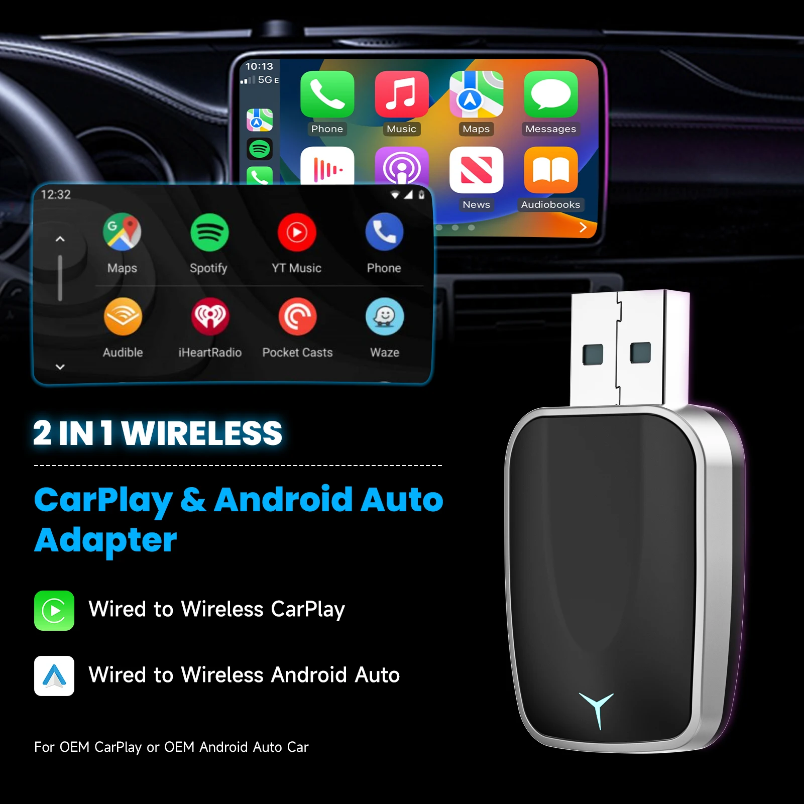 Kabelloser CarPlay- und Android-Auto-Adapter, Plug-and-Play-Dongle – Bild 2
