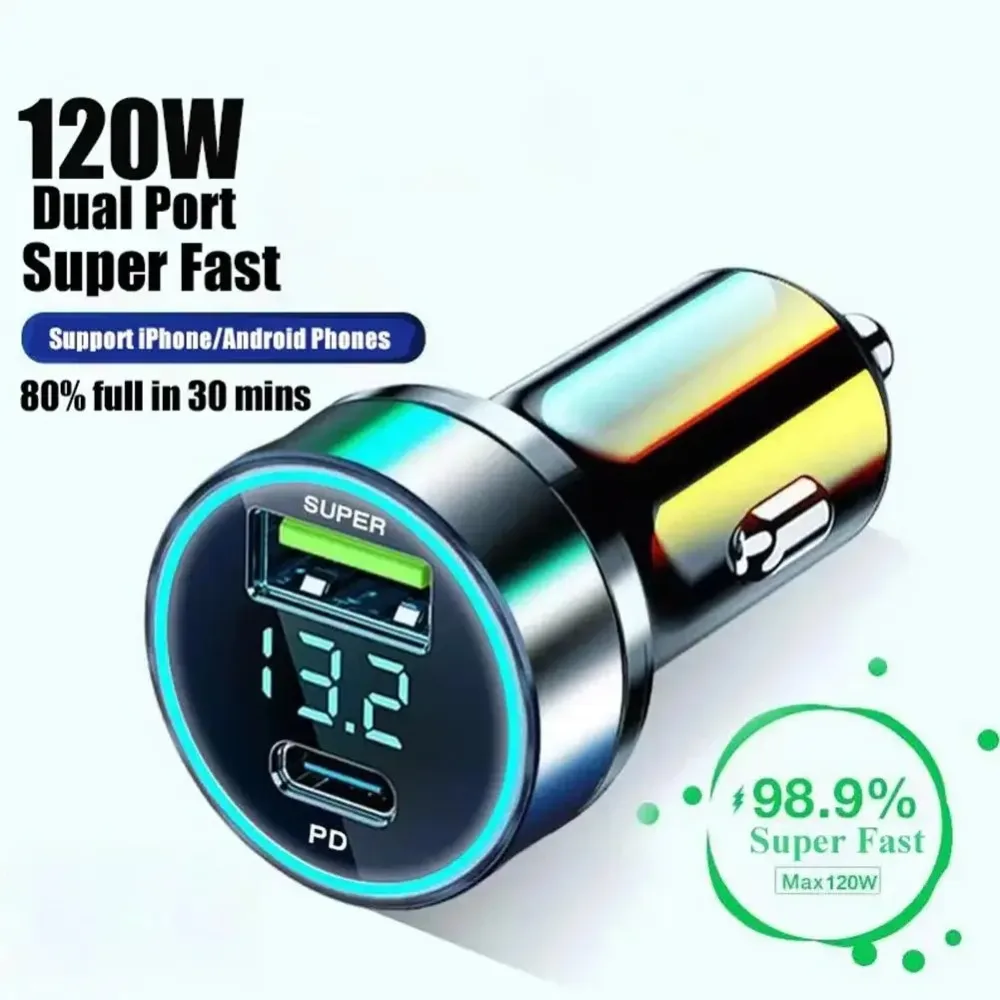 2-Port-Superfast-USB-Autoladegerät 120W Schnellladegerät geeignet für Automobile