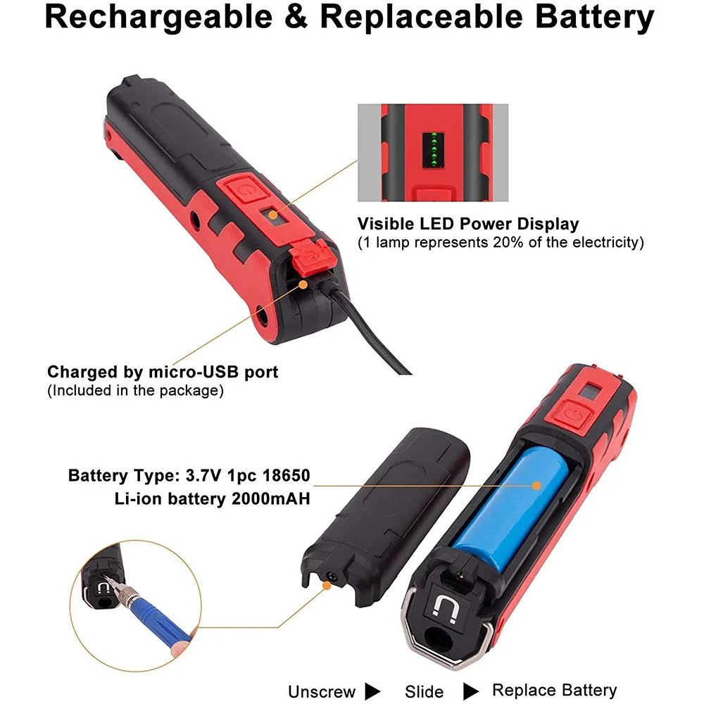 Tragbare LED-Arbeitsleuchte, USB wiederaufladbar, faltbar – Bild 3