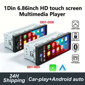 1Din Wireless CarPlay Android AUTO HD-Touchscreen Universal 6,86'' Autoradio FM Stereo MP5 Multimedia-Player