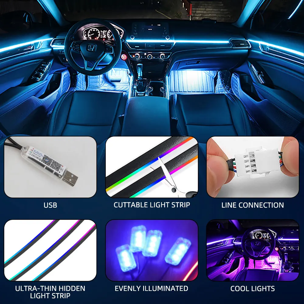 10-in-1-Auto-LED-Acryl-Lichtleiste, RGB Symphony, Auto-Innenleiste – Bild 5