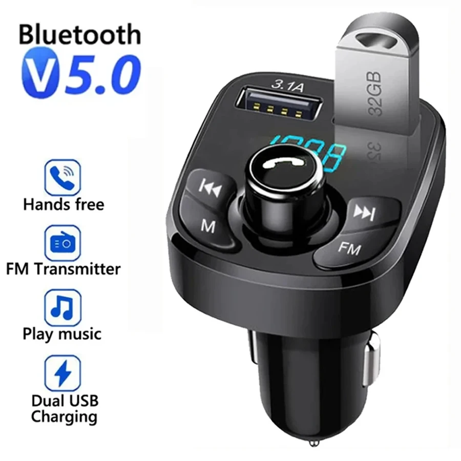Auto-Freisprecheinrichtung, Bluetooth-kompatibel, 5.0 FM-Transmitter, Carkit, MP3-Modulator, Player