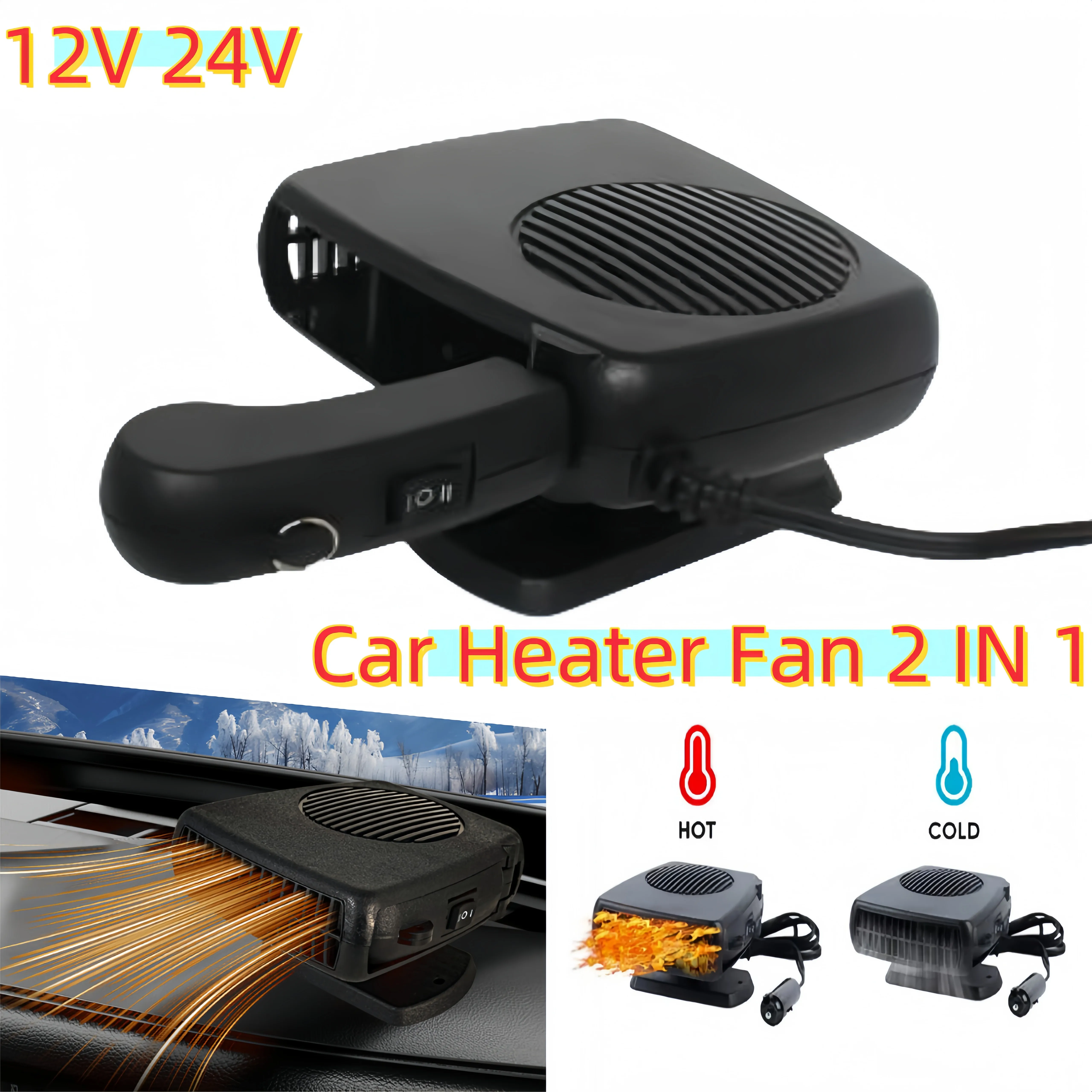 Tragbarer Auto-Heizlüfter, 200 W, 12 V, 24 V, Doppelfunktions-Defroster, Kühler für Winter, Sommer