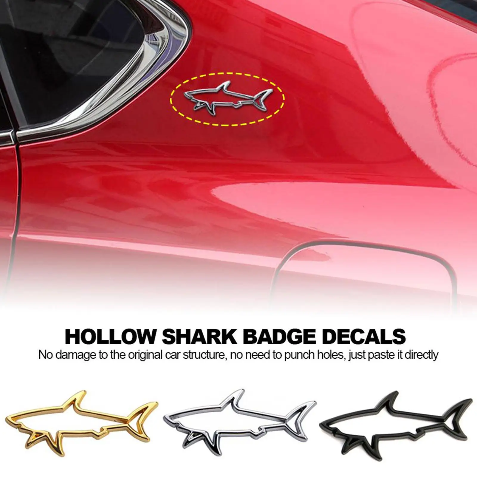 3D Metall Auto Styling Aufkleber hohlen Fisch Hai Emblem Abzeichen – Bild 2