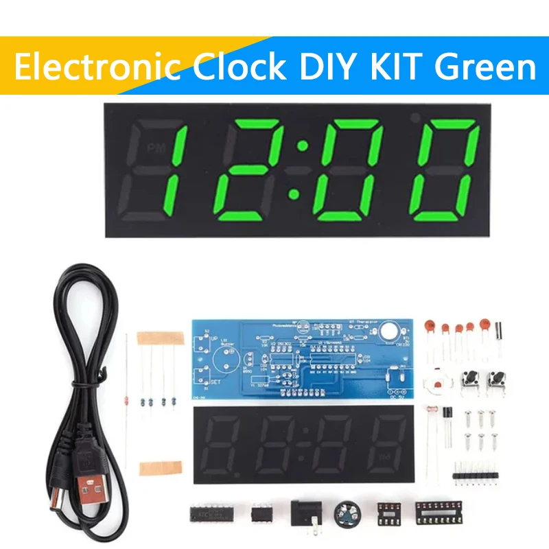 Elektronische Uhr DIY KIT LED Mikrocontroller Kit Digitaluhr Zeit Lichtsteuerung Temperatur Thermometer Diy