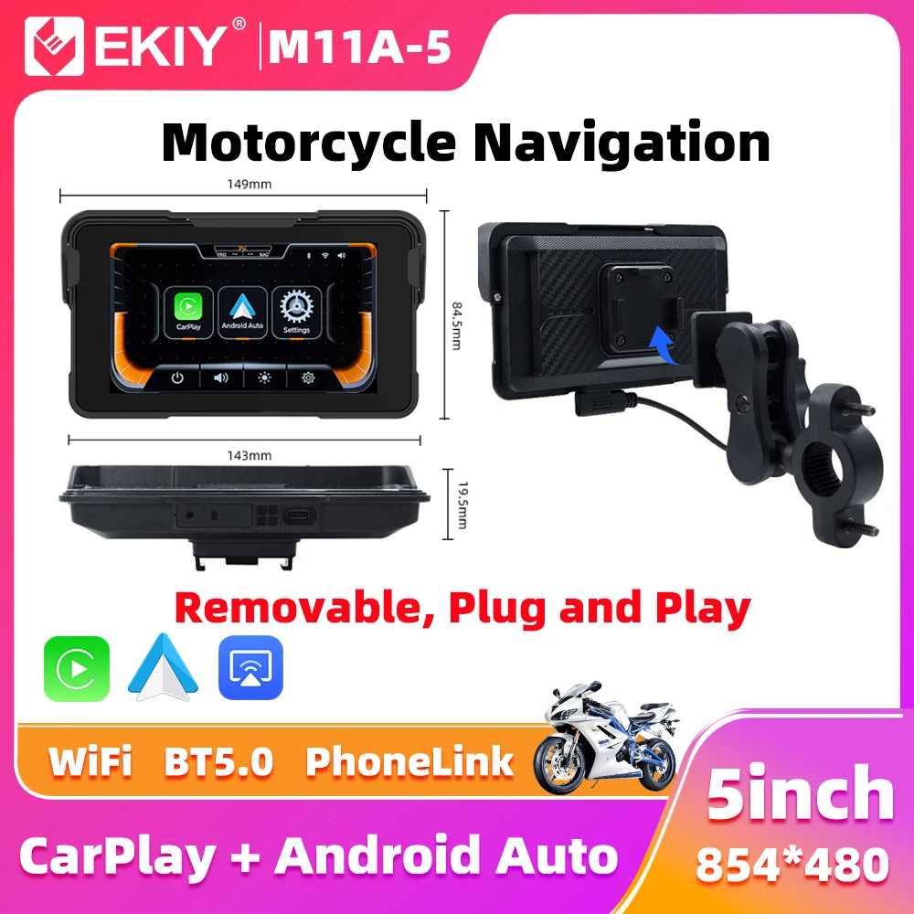 EKIY 5,0 Zoll Wireless CarPlay Moto Android Auto Tragbare Digitale Motorrad Armaturenbrett GPS Motorrad