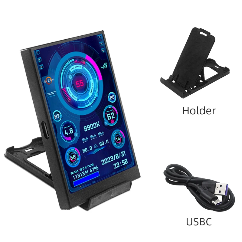 3,5-Zoll-Typ-C-Sekundärbildschirm für Computer, CPU, RAM, GPU, HDD-Monitor, 320 x 480 IPS, LCD-ISB-Display