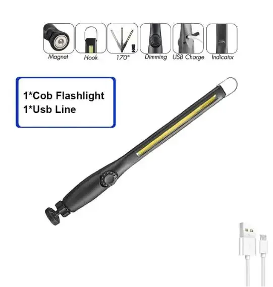 Tragbare COB-Arbeitsscheinwerfer mit magnetischer wiederaufladbarer LED-Taschenlampe, tragbare stufenlose
