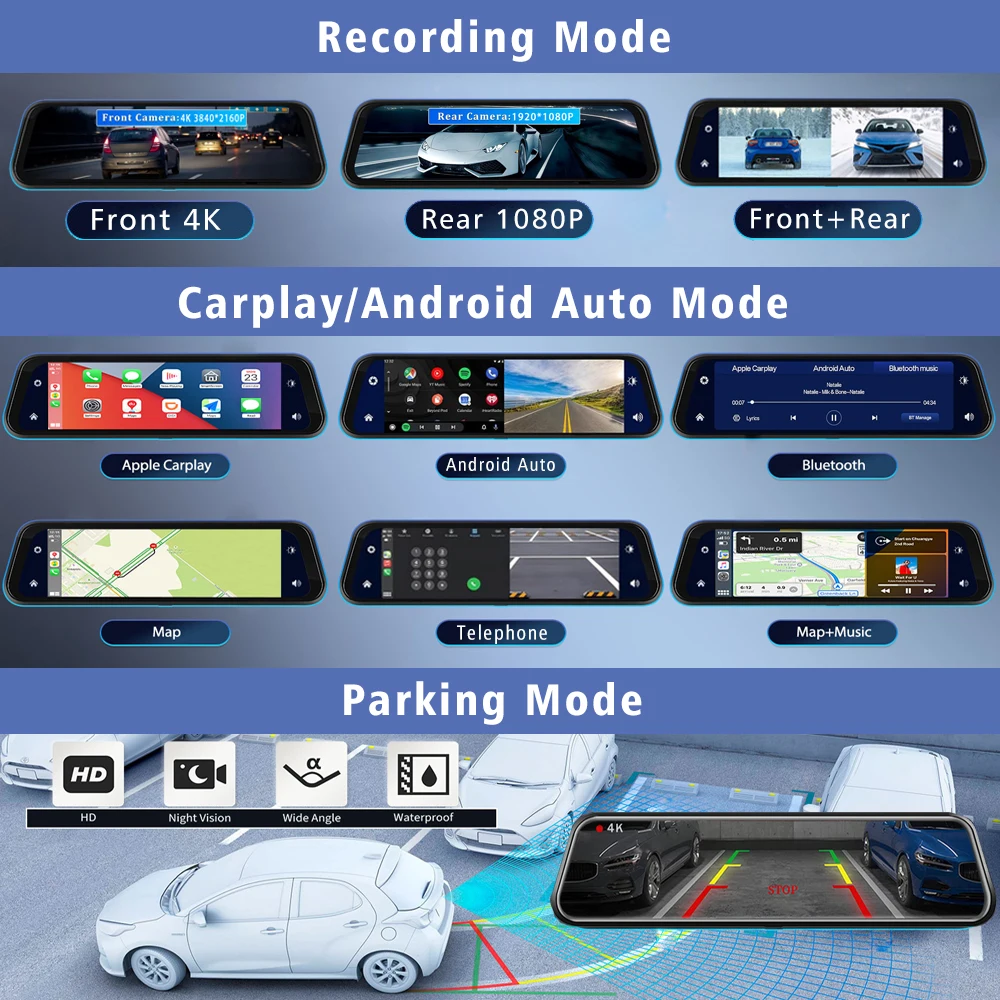 10 "Dash Cam 4K 3840*2160P Auto Dvr Carplay Android Auto GPS 5G WIFI – Bild 5