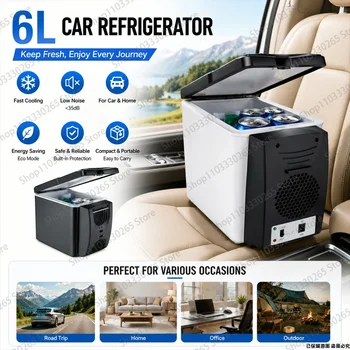 6L Tragbarer 12V Auto-Kühlschrank, Mini-Kühler und Wärmer für Getränke, Schnelle Kühlung für Roadtrips