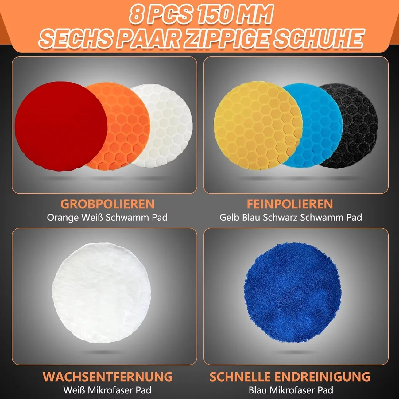 4/5/6 Zoll 8-teiliges Auto-Polierpad-Set, selbstklebende Polier – Bild 3