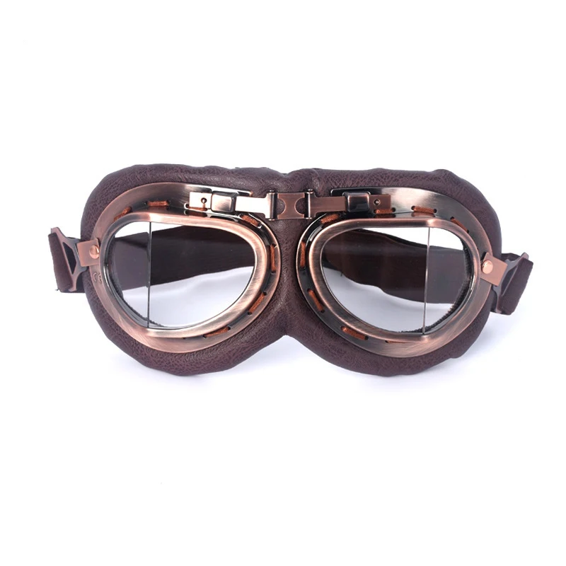 Vintage Leder Motorrad Dirt Bike Brille Pilot Motorrad Retro Jet Helm – Bild 6