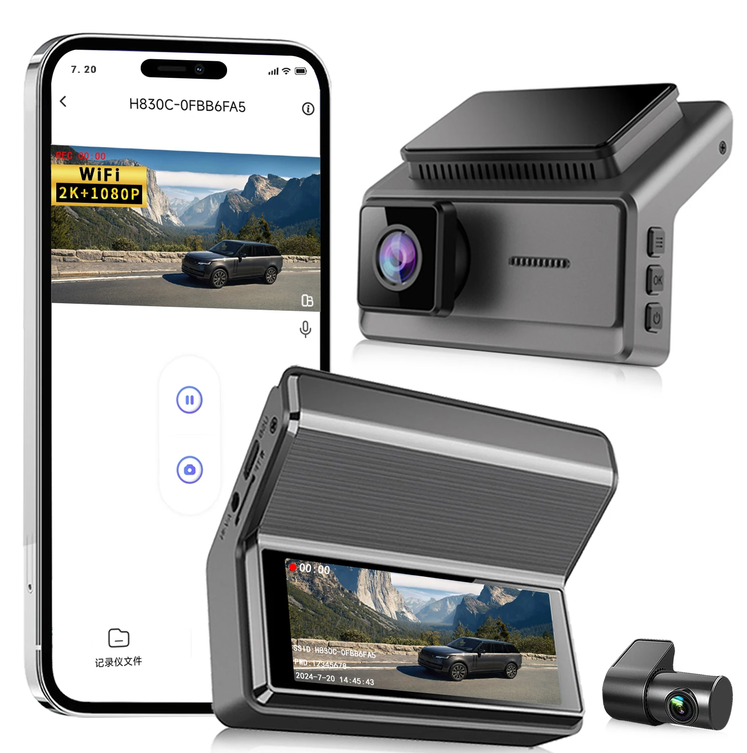 Dash Cam UHD 2K für Auto Kamera Nachtsicht mit GPS WiFi 24h Parkplatz Loop Record 2K vorne 1080P Hinten Dual