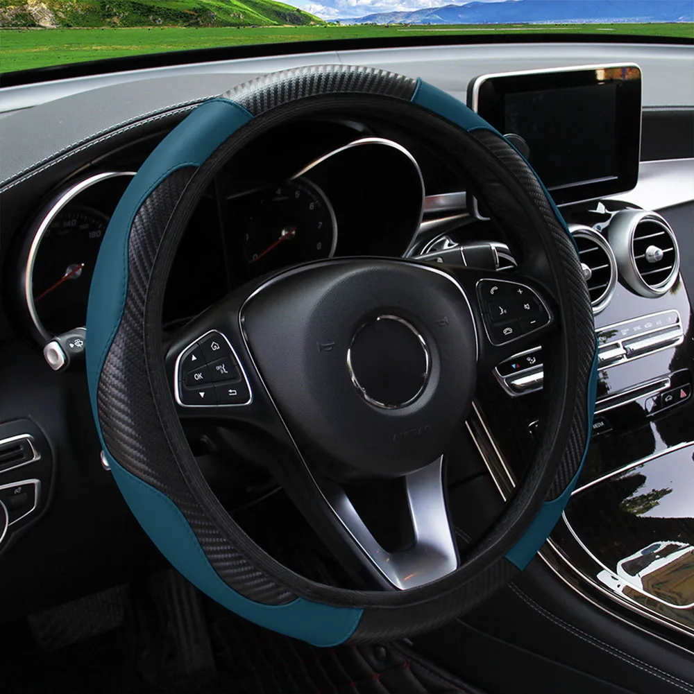 Universal Fit PU Carbon Faser Leder Auto Lenkrad Abdeckung 14,5-15 Zoll Kein Innenring Erforderlich Fahrzeug