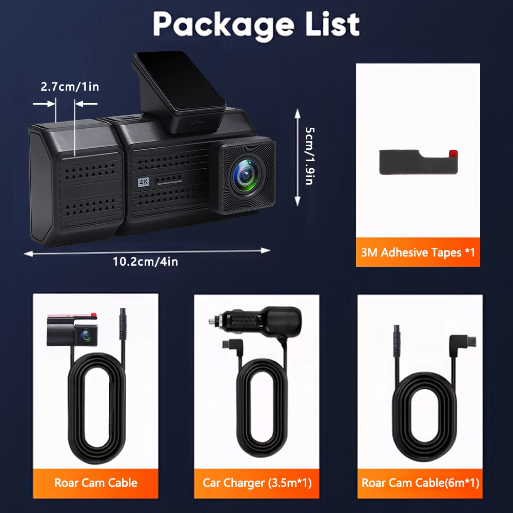 4K Dash Cam für Autos Dashcam 3 Videokamera Wifi 24h Parkmonitor Auto DVR Nachtsicht vorne und hinten
